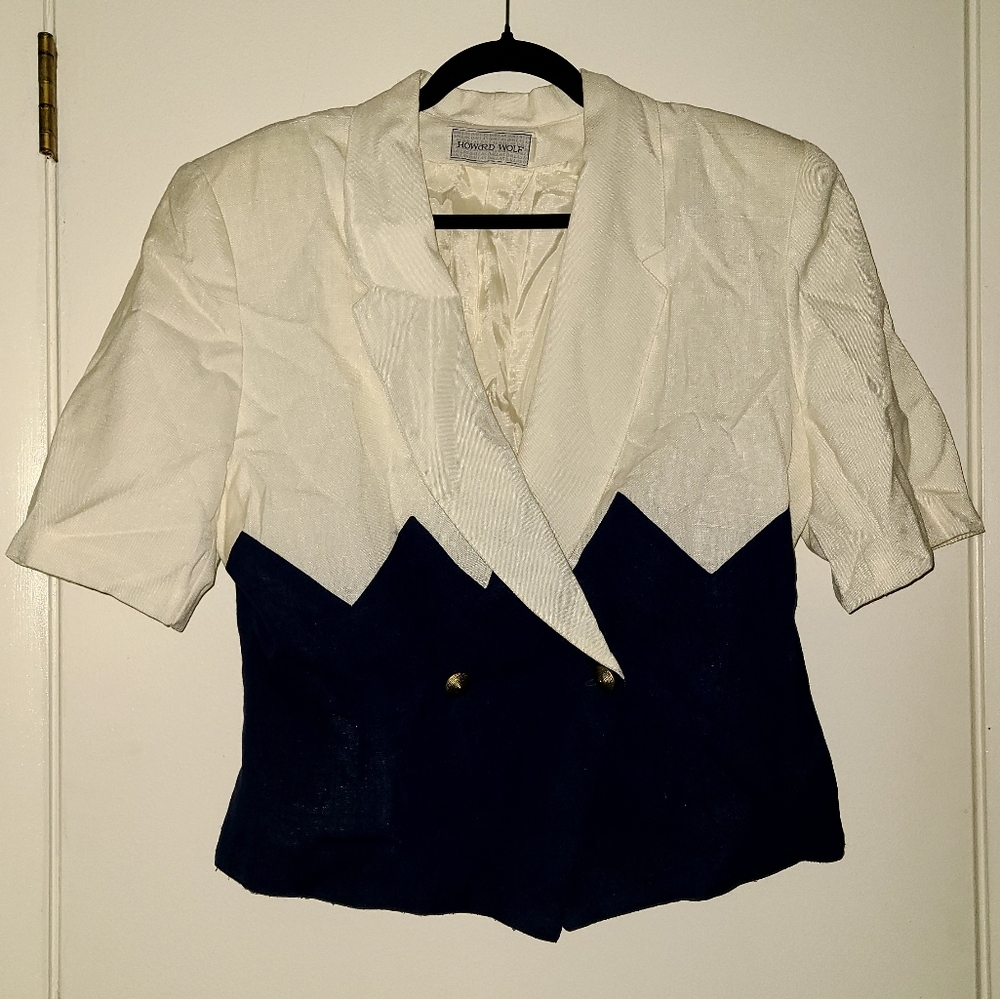 VTG Vintage 70's 80's Howard Wolf Nautical White and Navy Blazer w Buttons